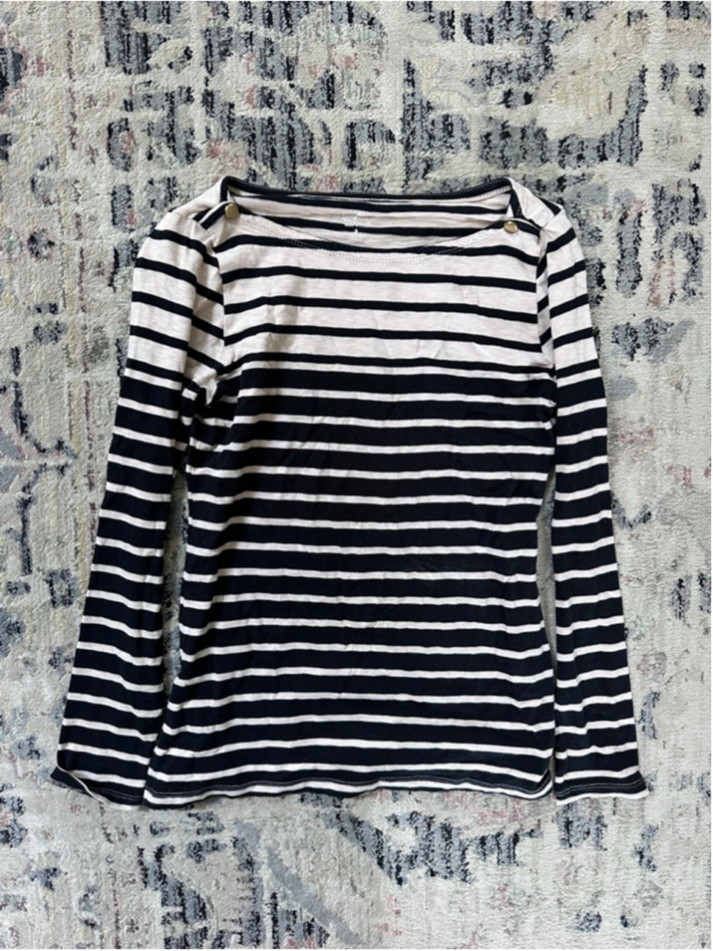 Women's J.Crew Long Sleeve Tee S Black & Beige Striped